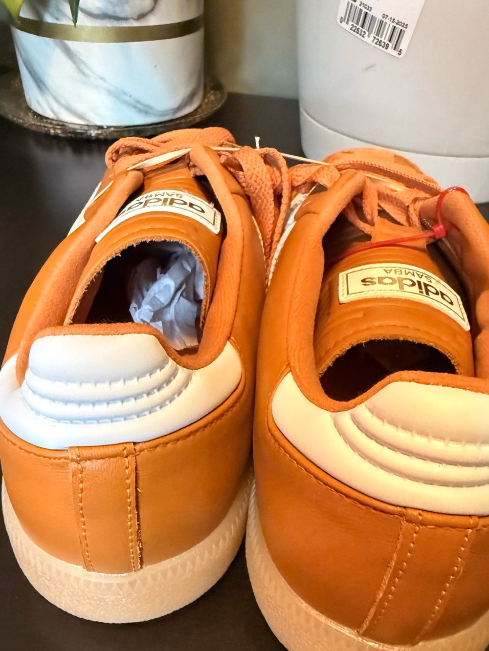 adidas Orange Leather Samba Sneakers with White Heel Tab